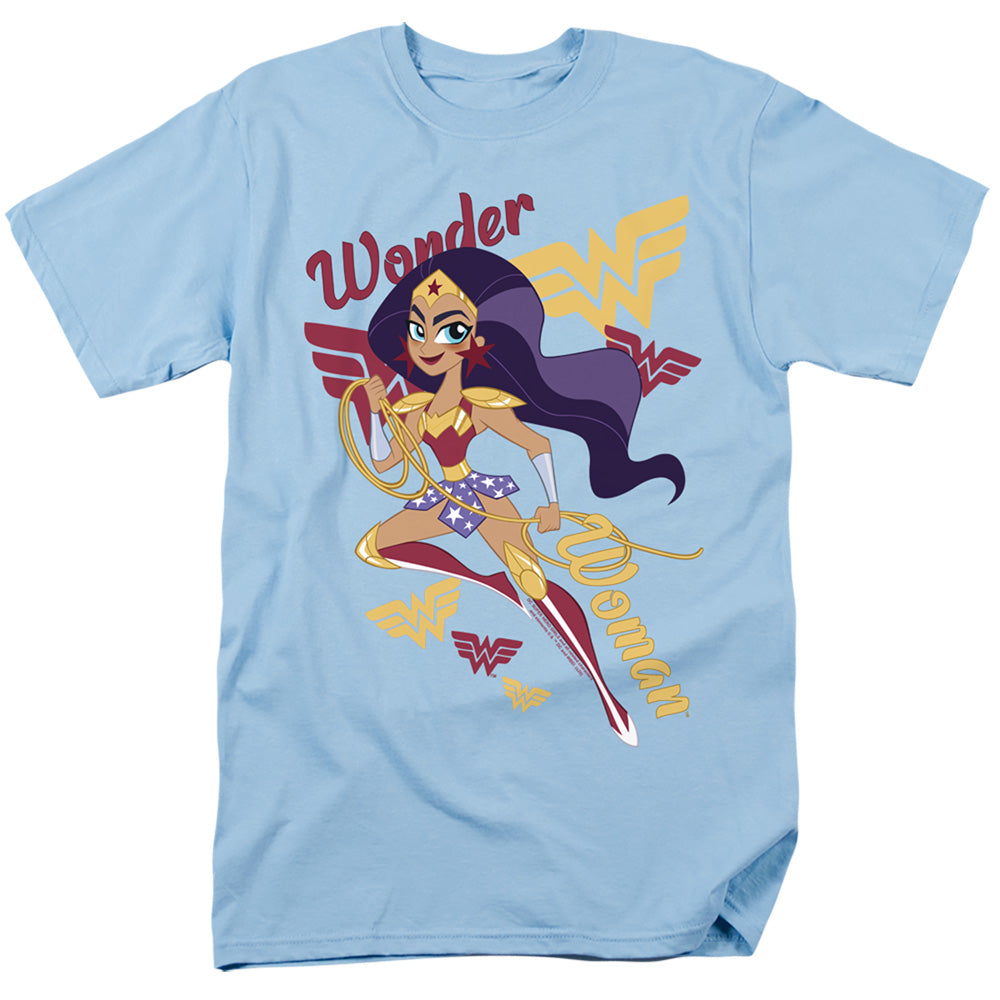 AN OFFCIALLY LICENSED DC SUPERHERO GIRLS WONDER WOMAN MEN'S REGULAR FIT T-SHIRT LIGHT BLUE