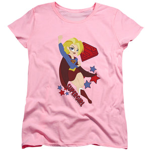 AN OFFCIALLY LICENSED DC SUPERHERO GIRLS SUPERGIRL WOMEN'S REGULAR FIT T-SHIRT PINK