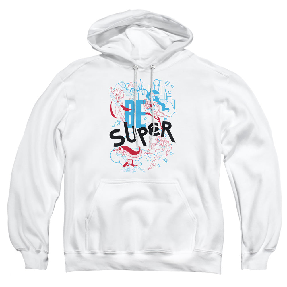 AN OFFCIALLY LICENSED DC SUPERHERO GIRLS BE SUPER ADULT UNISEX PULLOVER HOODIE WHITE