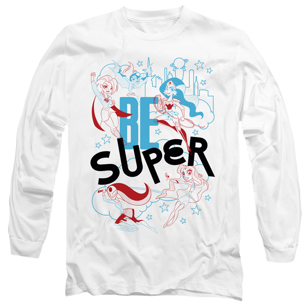 AN OFFCIALLY LICENSED DC SUPERHERO GIRLS BE SUPER MEN'S LONG SLEEVE T-SHIRT WHITE