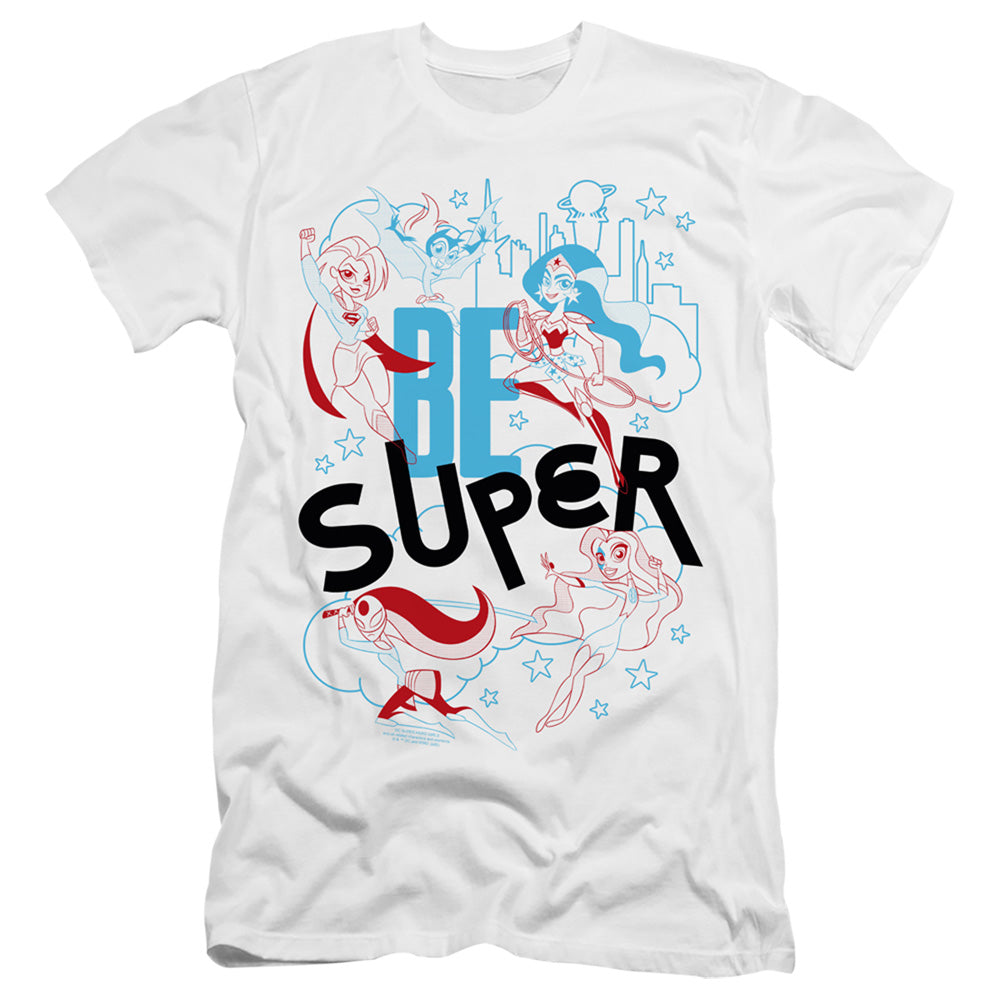AN OFFCIALLY LICENSED DC SUPERHERO GIRLS BE SUPER MEN'S PREMIUM SLIM FIT T-SHIRT WHITE