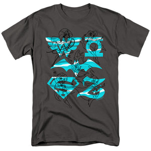 AN OFFCIALLY LICENSED DC SUPERHERO GIRLS LINE ART GROUP MEN'S REGULAR FIT T-SHIRT CHARCOAL