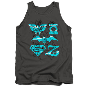 AN OFFCIALLY LICENSED DC SUPERHERO GIRLS LINE ART GROUP ADULT UNISEX TANK TOP CHARCOAL