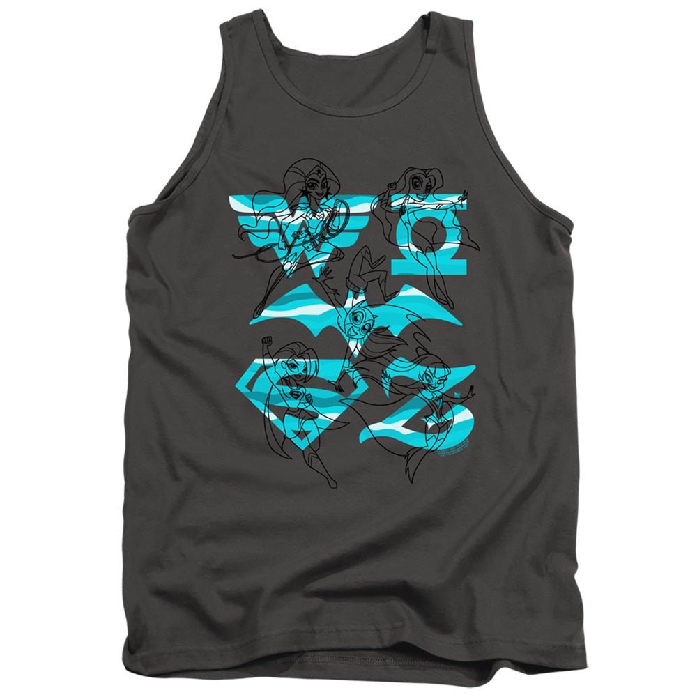 AN OFFCIALLY LICENSED DC SUPERHERO GIRLS LINE ART GROUP ADULT UNISEX TANK TOP CHARCOAL