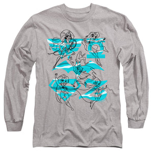 AN OFFCIALLY LICENSED DC SUPERHERO GIRLS LINE ART GROUP MEN'S LONG SLEEVE T-SHIRT ATHLETIC HEATHER
