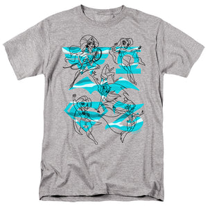 AN OFFCIALLY LICENSED DC SUPERHERO GIRLS LINE ART GROUP MEN'S REGULAR FIT T-SHIRT ATHLETIC HEATHER