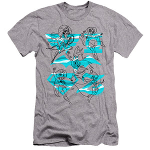 AN OFFCIALLY LICENSED DC SUPERHERO GIRLS LINE ART GROUP MEN'S PREMIUM SLIM FIT T-SHIRT ATHLETIC HEATHER