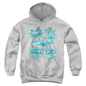AN OFFCIALLY LICENSED DC SUPERHERO GIRLS LINE ART GROUP YOUTH HOODIE ATHLETIC HEATHER
