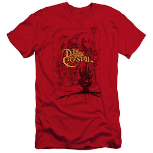 AN OFFCIALLY LICENSED DARK CRYSTAL POSTER LINES MEN'S PREMIUM SLIM FIT T-SHIRT RED