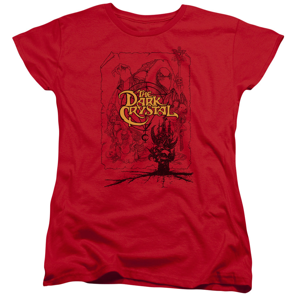 AN OFFCIALLY LICENSED DARK CRYSTAL POSTER LINES WOMEN'S REGULAR FIT T-SHIRT RED