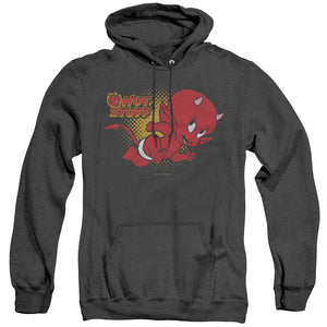 AN OFFCIALLY LICENSED HOT STUFF LITTLE DEVIL ADULT UNISEX HEATHER PULLOVER HOODIE BLACK