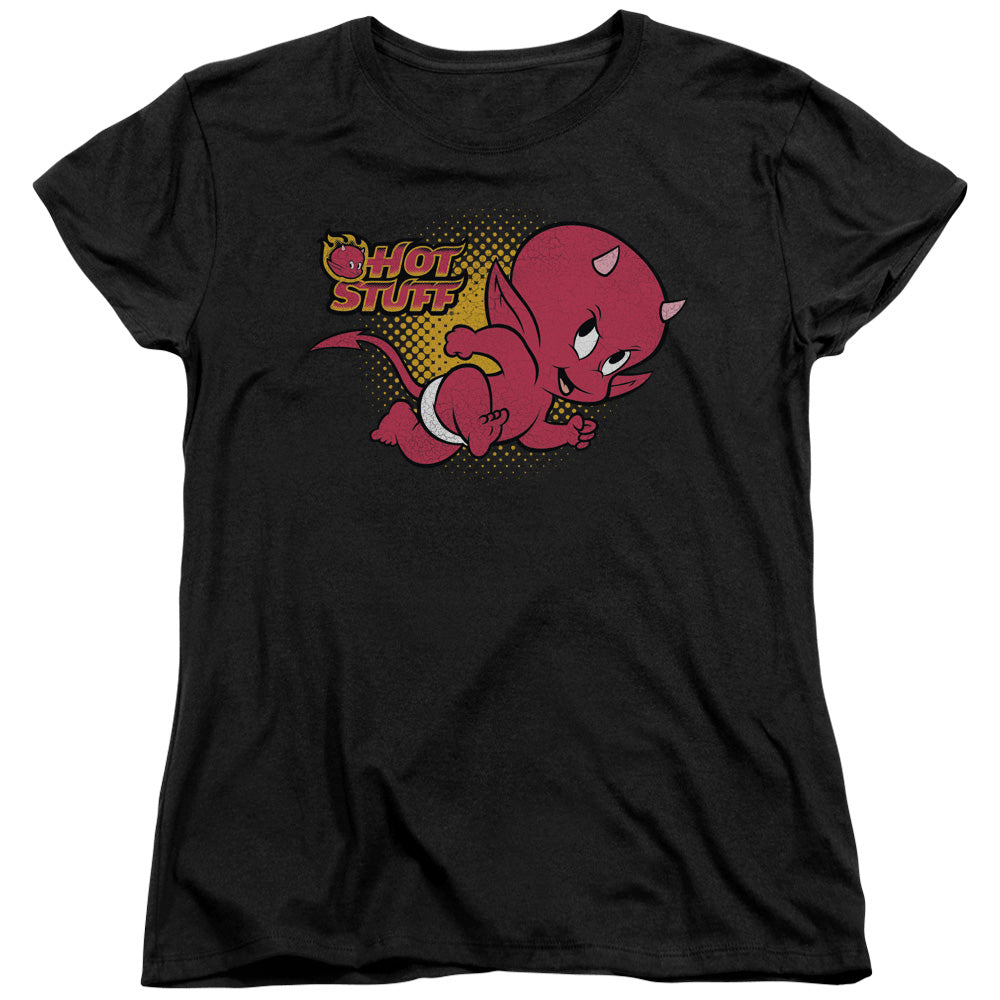 AN OFFCIALLY LICENSED HOT STUFF LITTLE DEVIL WOMEN'S REGULAR FIT T-SHIRT BLACK