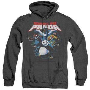 AN OFFCIALLY LICENSED KUNG FU PANDA KUNG FU GROUP ADULT UNISEX HEATHER PULLOVER HOODIE BLACK