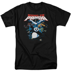 AN OFFCIALLY LICENSED KUNG FU PANDA KUNG FU GROUP MEN'S REGULAR FIT T-SHIRT BLACK