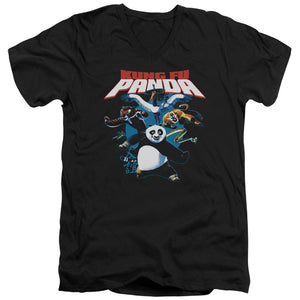 AN OFFCIALLY LICENSED KUNG FU PANDA KUNG FU GROUP MEN'S V-NECK T-SHIRT BLACK
