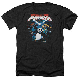 AN OFFCIALLY LICENSED KUNG FU PANDA KUNG FU GROUP MEN'S HEATHER T-SHIRT CHARCOAL