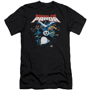 AN OFFCIALLY LICENSED KUNG FU PANDA KUNG FU GROUP MEN'S PREMIUM SLIM FIT T-SHIRT BLACK