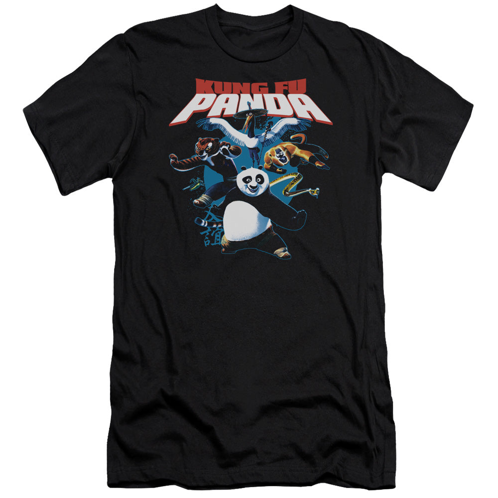 AN OFFCIALLY LICENSED KUNG FU PANDA KUNG FU GROUP MEN'S PREMIUM SLIM FIT T-SHIRT BLACK