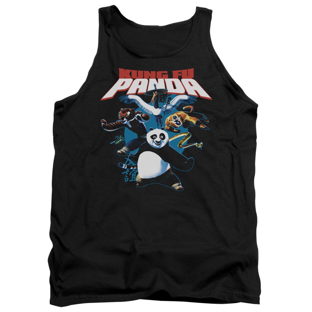 AN OFFCIALLY LICENSED KUNG FU PANDA KUNG FU GROUP ADULT UNISEX TANK TOP BLACK