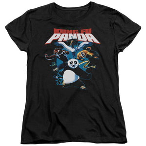 AN OFFCIALLY LICENSED KUNG FU PANDA KUNG FU GROUP WOMEN'S REGULAR FIT T-SHIRT BLACK