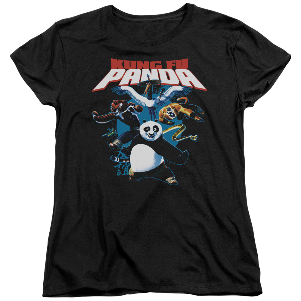 AN OFFCIALLY LICENSED KUNG FU PANDA KUNG FU GROUP WOMEN'S REGULAR FIT T-SHIRT BLACK