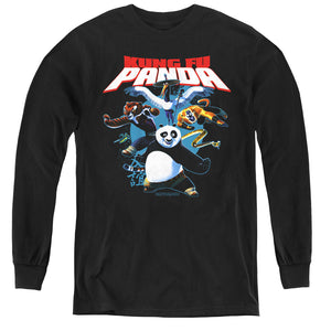 AN OFFCIALLY LICENSED KUNG FU PANDA KUNG FU GROUP YOUTH LONG SLEEVE T-SHIRT BLACK