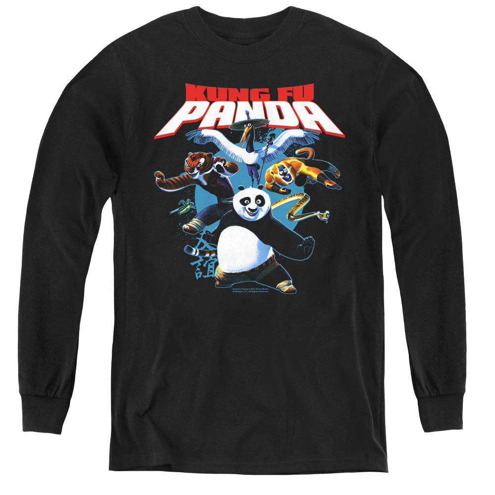 AN OFFCIALLY LICENSED KUNG FU PANDA KUNG FU GROUP YOUTH LONG SLEEVE T-SHIRT BLACK