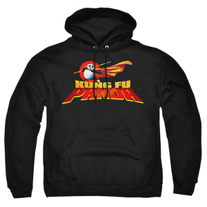 AN OFFCIALLY LICENSED KUNG FU PANDA LOGO ADULT UNISEX PULLOVER HOODIE BLACK