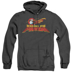 AN OFFCIALLY LICENSED KUNG FU PANDA LOGO ADULT UNISEX HEATHER PULLOVER HOODIE BLACK