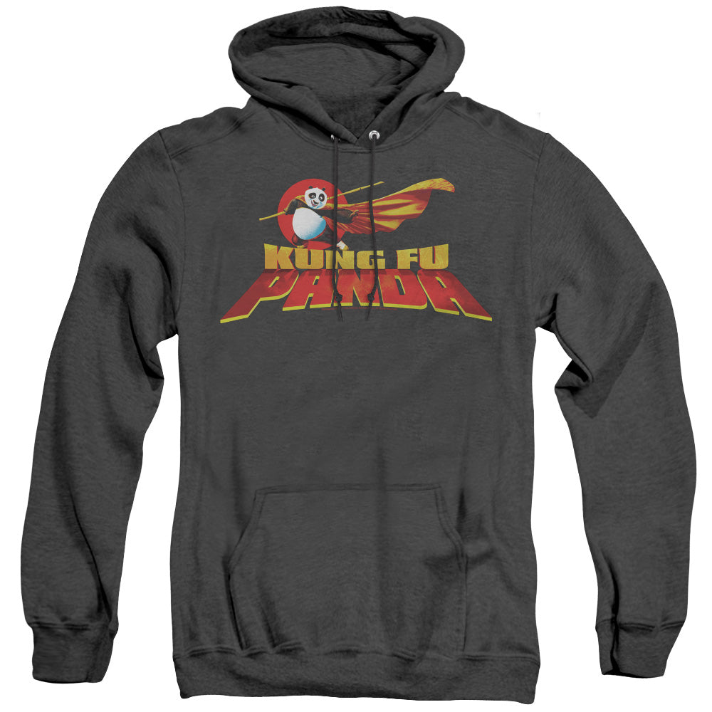 AN OFFCIALLY LICENSED KUNG FU PANDA LOGO ADULT UNISEX HEATHER PULLOVER HOODIE BLACK