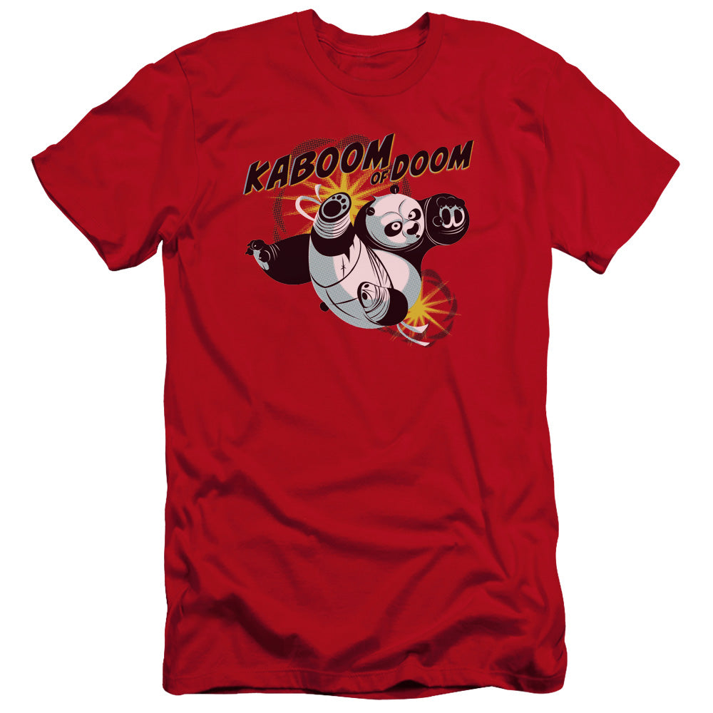 AN OFFCIALLY LICENSED KUNG FU PANDA KABOOM OF DOOM MEN'S PREMIUM SLIM FIT T-SHIRT RED