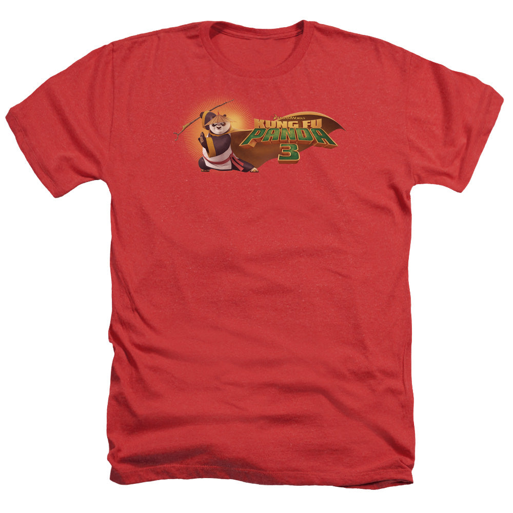 AN OFFCIALLY LICENSED KUNG FU PANDA PO LOGO MEN'S HEATHER T-SHIRT RED