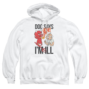 AN OFFCIALLY LICENSED HOT STUFF DOC SAYS ADULT UNISEX PULLOVER HOODIE WHITE