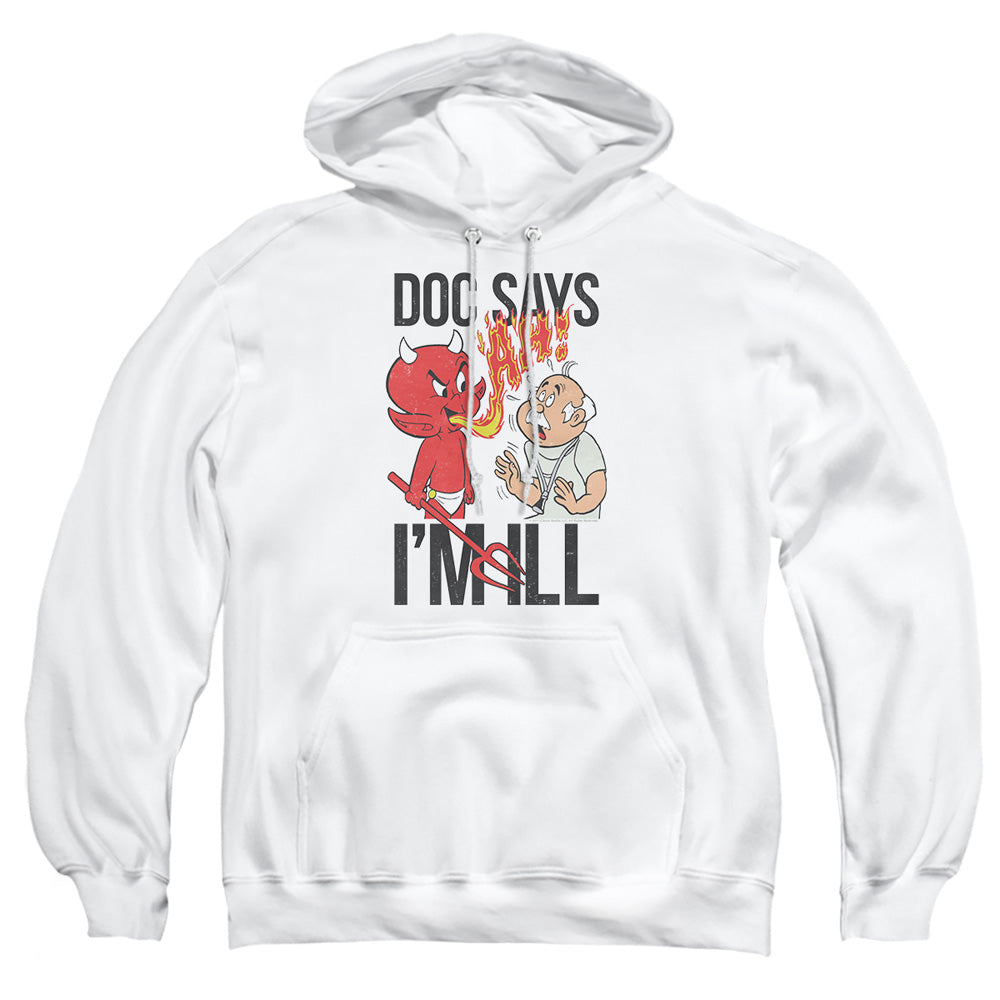 AN OFFCIALLY LICENSED HOT STUFF DOC SAYS ADULT UNISEX PULLOVER HOODIE WHITE