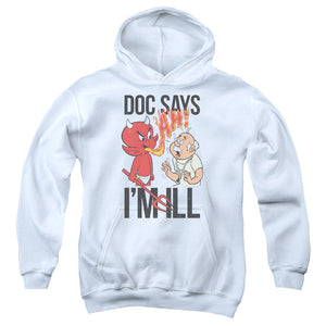 AN OFFCIALLY LICENSED HOT STUFF DOC SAYS YOUTH HOODIE WHITE