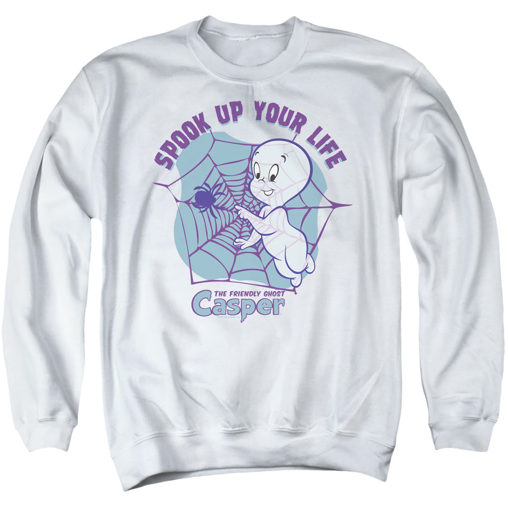 AN OFFCIALLY LICENSED CASPER SPOOK UP YOUR LIFE ADULT UNISEX CREWNECK SWEATSHIRT WHITE