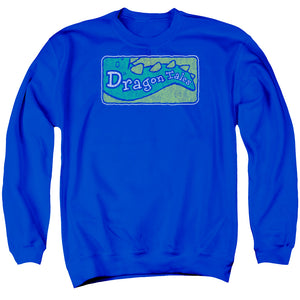 AN OFFCIALLY LICENSED DRAGON TALES LOGO DISTRESSED ADULT UNISEX CREWNECK SWEATSHIRT ROYAL