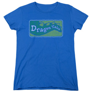 AN OFFCIALLY LICENSED DRAGON TALES LOGO DISTRESSED WOMEN'S REGULAR FIT T-SHIRT ROYAL