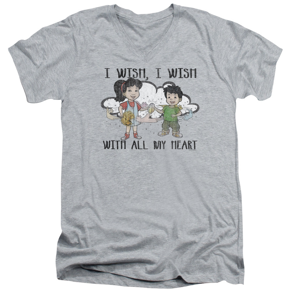 AN OFFCIALLY LICENSED DRAGON TALES I WISH WITH ALL MY HEART MEN'S V-NECK T-SHIRT ATHLETIC HEATHER