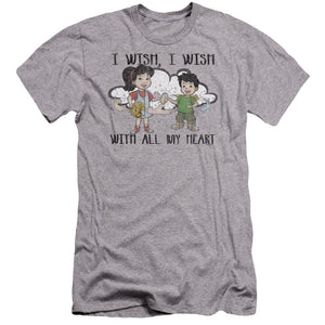 AN OFFCIALLY LICENSED DRAGON TALES I WISH WITH ALL MY HEART MEN'S PREMIUM SLIM FIT T-SHIRT ATHLETIC HEATHER