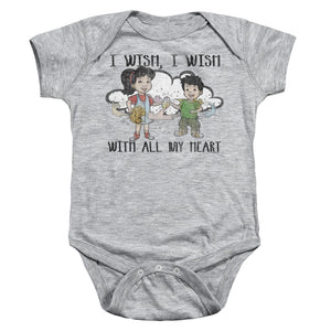 AN OFFCIALLY LICENSED DRAGON TALES I WISH WITH ALL MY HEART BABY BODYSUIT ATHLETIC HEATHER