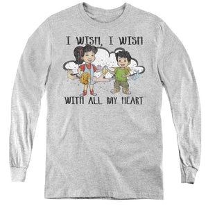 AN OFFCIALLY LICENSED DRAGON TALES I WISH WITH ALL MY HEART YOUTH LONG SLEEVE T-SHIRT ATHLETIC HEATHER