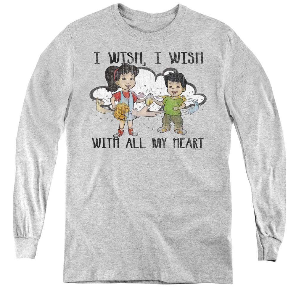 AN OFFCIALLY LICENSED DRAGON TALES I WISH WITH ALL MY HEART YOUTH LONG SLEEVE T-SHIRT ATHLETIC HEATHER