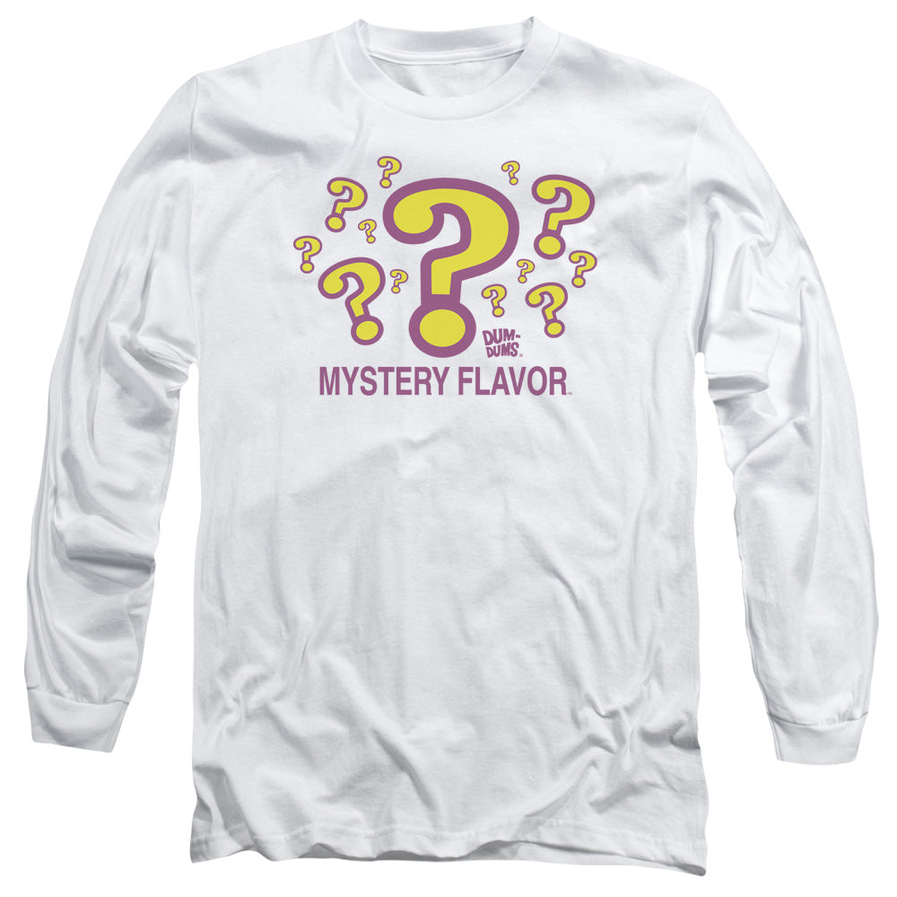 AN OFFCIALLY LICENSED DUM DUMS MYSTERY FLAVOR MEN'S LONG SLEEVE T-SHIRT WHITE