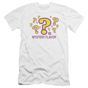 AN OFFCIALLY LICENSED DUM DUMS MYSTERY FLAVOR MEN'S PREMIUM SLIM FIT T-SHIRT WHITE