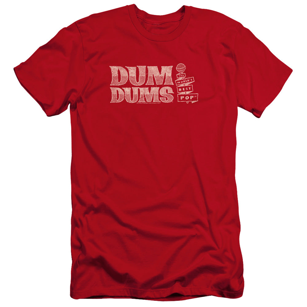 AN OFFCIALLY LICENSED DUM DUMS WORLDS BEST MEN'S PREMIUM SLIM FIT T-SHIRT RED