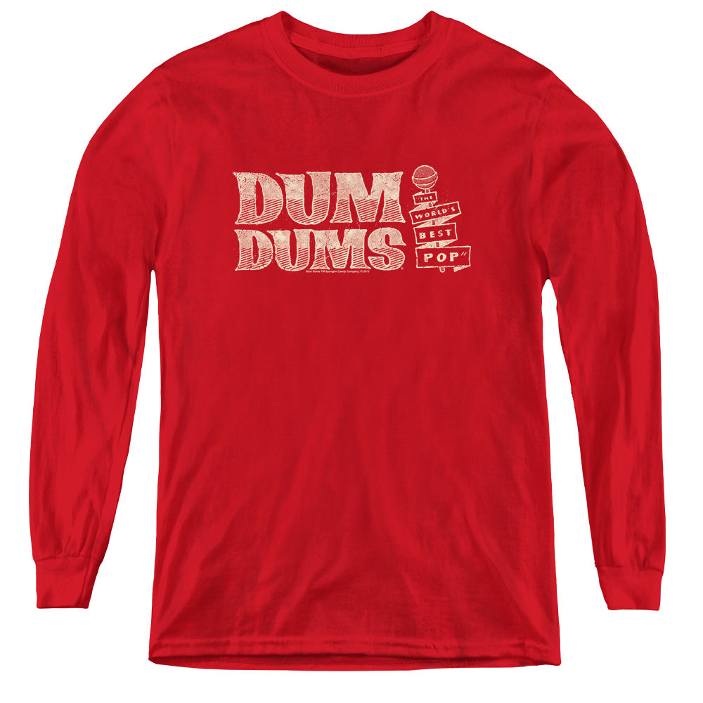 AN OFFCIALLY LICENSED DUM DUMS WORLDS BEST YOUTH LONG SLEEVE T-SHIRT RED