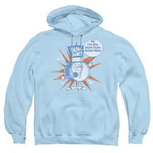 AN OFFCIALLY LICENSED DUM DUMS DRUM MAN ADULT UNISEX PULLOVER HOODIE LIGHT BLUE