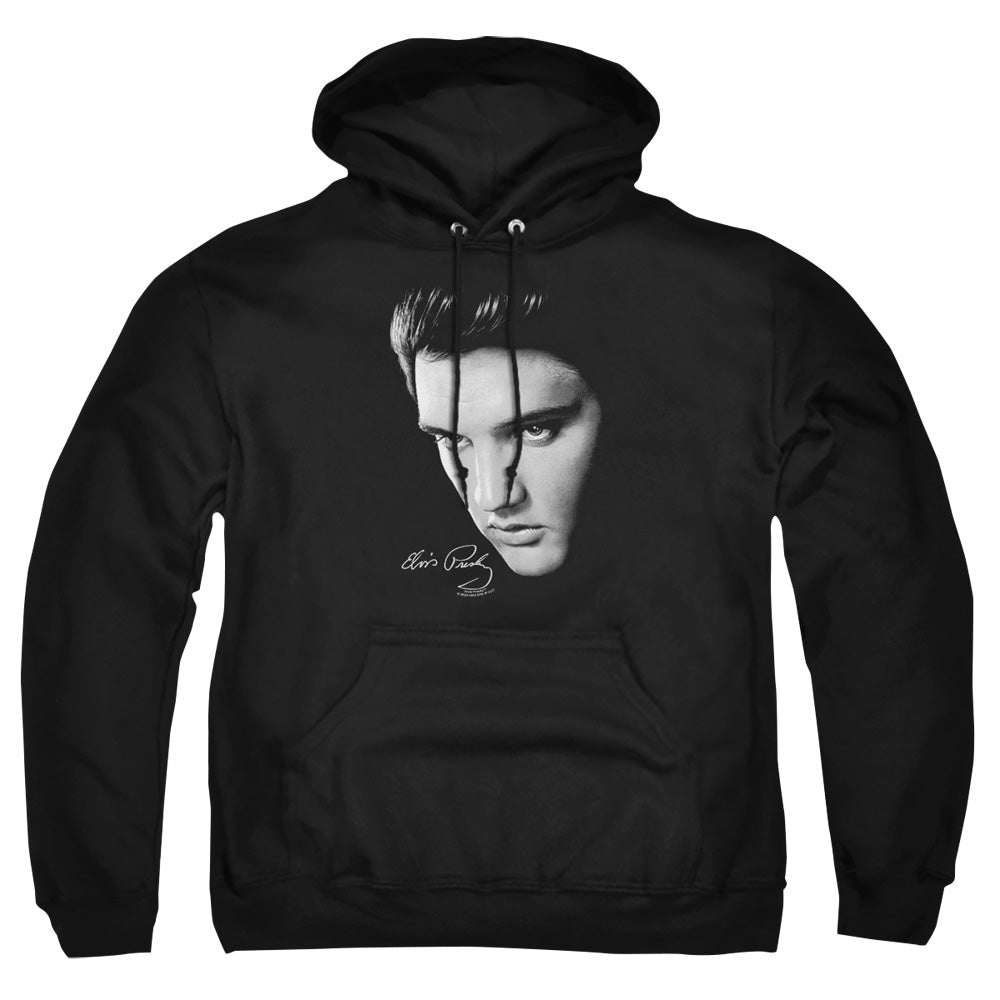 AN OFFCIALLY LICENSED ELVIS PRESLEY FACE ADULT UNISEX PULLOVER HOODIE BLACK