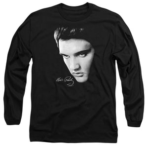 AN OFFCIALLY LICENSED ELVIS PRESLEY FACE MEN'S LONG SLEEVE T-SHIRT BLACK
